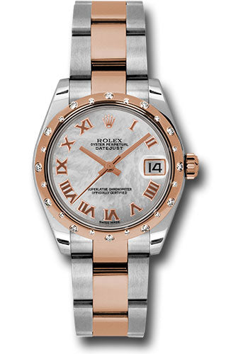 Rolex Steel and Everose Gold Datejust 31 Watch - 24 Diamond Bezel - Mother-Of-Pearl Roman Dial - Oyster Bracelet - 178341 mro
