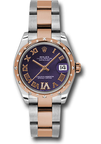 Rolex Steel and Everose Gold Datejust 31 Watch - 24 Diamond Bezel - Purple Diamond Roman Vi Roman Dial - Oyster Bracelet - 178341 pdro