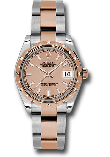 Rolex Steel and Everose Gold Datejust 31 Watch - 24 Diamond Bezel - Pink Index Dial - Oyster Bracelet - 178341 pio
