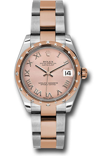 Rolex Steel and Everose Gold Datejust 31 Watch - 24 Diamond Bezel - Pink Roman Dial - Oyster Bracelet - 178341 pro