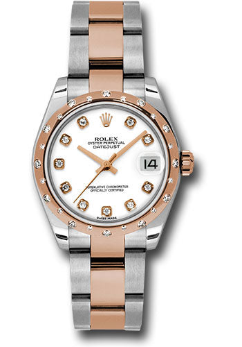 Rolex Steel and Everose Gold Datejust 31 Watch - 24 Diamond Bezel - White Diamond Dial - Oyster Bracelet - 178341 wdo