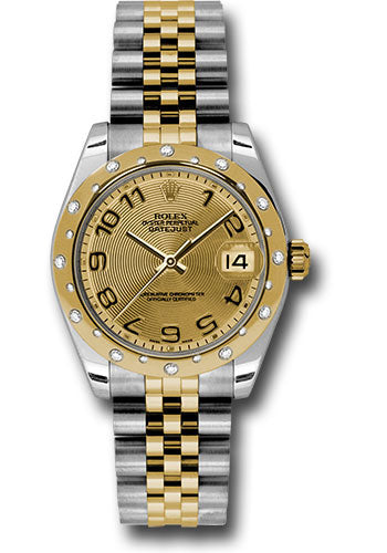 Rolex Steel and Yellow Gold Datejust 31 Watch - 24 Diamond Bezel - Champagne Concentric Circle Arabic Dial - Jubilee Bracelet - 178343 chcaj