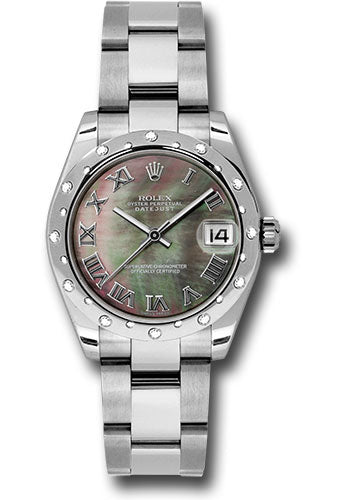 Rolex Steel and White Gold Datejust 31 Watch - 24 Diamond Bezel - Dark Mother-Of-Pearl Roman Dial - Oyster Bracelet - 178344 dkmro