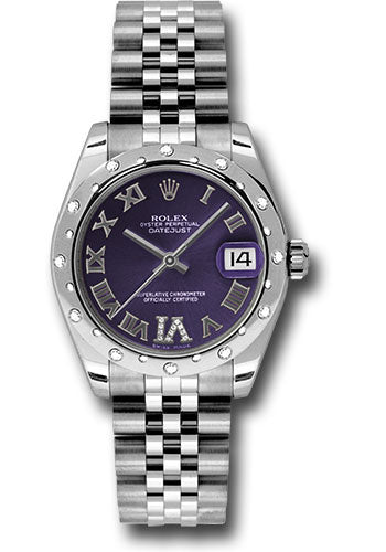 Rolex Steel and White Gold Datejust 31 Watch - 24 Diamond Bezel - Purple Diamond Roman Vi Roman Dial - Jubilee Bracelet - 178344 pudrj