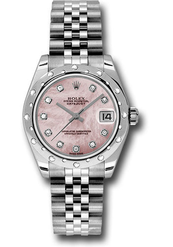 Rolex Steel and White Gold Datejust 31 Watch - 24 Diamond Bezel - Pink Mother-Of-Pearl Diamond Dial - Jubilee Bracelet - 178344 pmdj