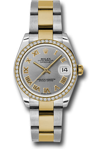 Rolex Steel and Yellow Gold Datejust 31 Watch - 46 Diamond Bezel - Grey Roman Dial - Oyster Bracelet - 178383 gro