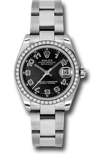 Rolex Steel and White Gold Datejust 31 Watch - 46 Diamond Bezel - Black Concentric Circle Arabic Dial - Oyster Bracelet - 178384 bkcao