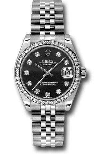 Rolex Steel and White Gold Datejust 31 Watch - 46 Diamond Bezel - Black Diamond Dial - Jubilee Bracelet - 178384 bkdj