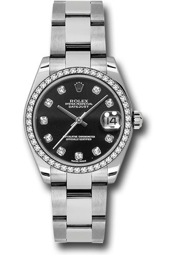 Rolex Steel and White Gold Datejust 31 Watch - 46 Diamond Bezel - Black Diamond Dial - Oyster Bracelet - 178384 bkdo