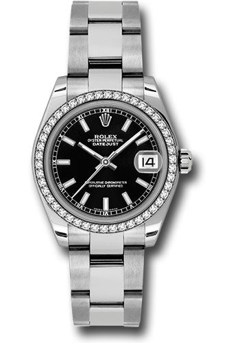 Rolex Steel and White Gold Datejust 31 Watch - 46 Diamond Bezel - Black Index Dial - Oyster Bracelet - 178384 bkio