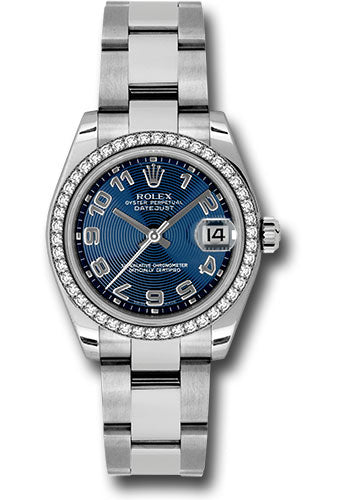 Rolex Steel and White Gold Datejust 31 Watch - 46 Diamond Bezel - Blue Concentric Circle Arabic Dial - Oyster Bracelet - 178384 blcao