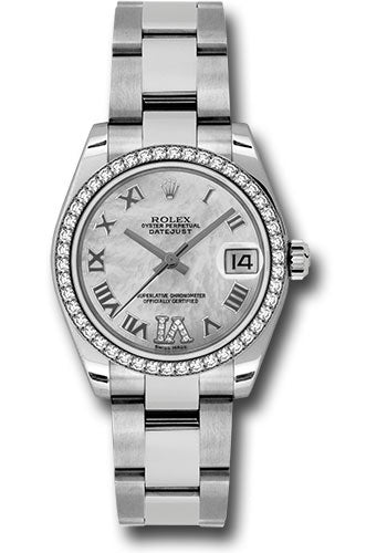 Rolex Steel and White Gold Datejust 31 Watch - 46 Diamond Bezel - Mother-Of-Pearl Diamond Roman Vi Roman Dial - Oyster Bracelet - 178384 mdro