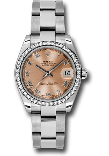 Rolex Steel and White Gold Datejust 31 Watch - 46 Diamond Bezel - Pink Roman Dial - Oyster Bracelet - 178384 pro