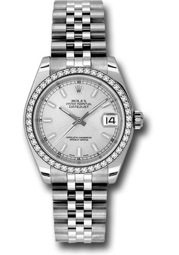 Rolex Steel and White Gold Datejust 31 Watch - 46 Diamond Bezel - Silver Index Dial - Jubilee Bracelet - 178384 sij