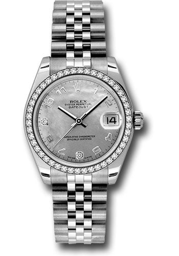 Rolex Steel and White Gold Datejust 31 Watch - 46 Diamond Bezel - White Goldust Mother-Of-Pearl Arabic Dial - Jubilee Bracelet - 178384 wgdmdaj