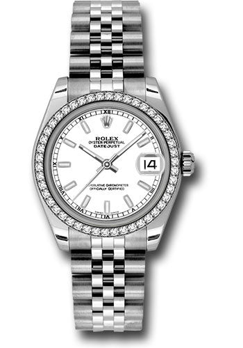 Rolex Steel and White Gold Datejust 31 Watch - 46 Diamond Bezel - White Index Dial - Jubilee Bracelet - 178384 wij