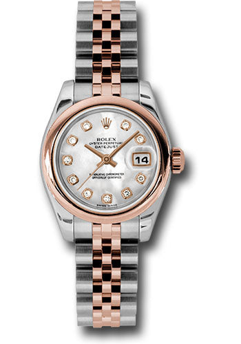 Rolex Steel and Everose Gold Rolesor Lady Datejust 26 Watch - Domed Bezel - Mother-Of-Pearl Diamond Dial - Jubilee Bracelet - 179161 mdj