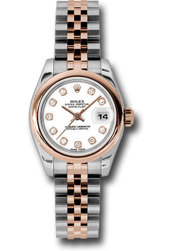 Rolex Steel and Everose Gold Rolesor Lady Datejust 26 Watch - Domed Bezel - White Diamond Dial - Jubilee Bracelet - 179161 wdj