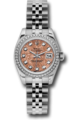 Rolex Steel and White Gold Lady-Datejust 26 Watch - 46 Diamond Bezel - Pink Gold Crystal Diamond Dial - Jubilee Bracelet - 179384 pgcdj