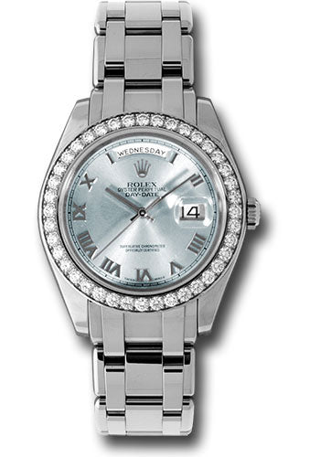 Rolex Platinum Day-Date Special Edition 39 Watch - 40 Diamond Bezel - Glacier Blue Roman Dial - 18946 glar