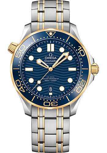 Omega Seamaster Diver 300M Co-Axial Master Chronometer Watch - 42 mm Steel And Yellow Gold Case - Unidirectional Bezel - Blue Ceramic Dial - 210.20.42.20.03.001