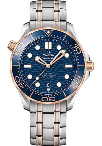 Omega Seamaster Diver 300M Co-Axial Master Chronometer Watch - 42 mm Steel And Sedna Gold Case - Unidirectional Bezel - Blue Ceramic Dial - 210.20.42.20.03.002