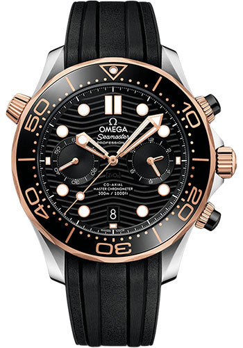 Omega Seamaster Diver 300M Omega Co-Axial Master Chronometer Chronograph - 44 mm Steel And Sedna Gold Case - Black Dial - Black Rubber Strap - 210.22.44.51.01.001