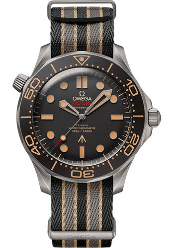 Omega Seamaster Diver 300M Omega Co-Axial Master Chronometer 007 Edition - 42 mm Titanium Case - Brown Dial - Striped Nato Strap - 210.92.42.20.01.001