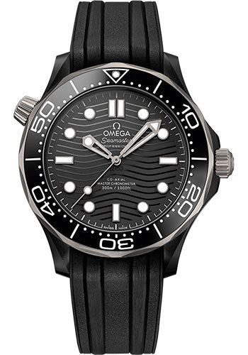 Omega Seamaster Diver 300M Co-Axial Master Chronometer Watch - 43.5 mm Black Ceramic Case - Unidirectional Bezel - Black Ceramic Dial - Black Rubber Strap - 210.92.44.20.01.001