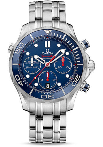 Omega Seamaster Diver 300 M Co-Axial Chronograph Watch - 41.5 mm Steel Case - Blue Unidirectional Bezel - Blue Dial - 212.30.42.50.03.001