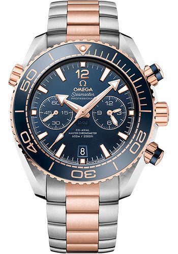 Omega Planet Ocean 600 M Omega Co-axial Master Chronometer Chronograph Watch - 45.5 mm Sedna Gold And Steel Case - Unidirectional Blue Ceramic Bezel - Blue Ceramic Dial - 215.20.46.51.03.001