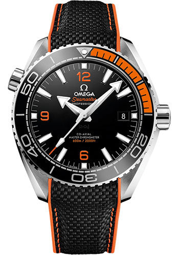 Omega Planet Ocean 600 M Omega Co-axial Master Chronometer Watch - 43.5 mm Steel Case - Unidirectional Black Ceramic Bezel - Black Ceramic Dial - Black Structured Rubber Strap - 215.32.44.21.01.001
