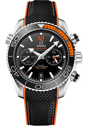 Omega Planet Ocean 600 M Omega Co-axial Master Chronometer Chronograph Watch - 45.5 mm Steel Case - Unidirectional Black Ceramic Bezel - Black Ceramic Dial - Black Structured Rubber Strap - 215.32.46.51.01.001