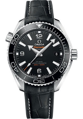 Omega Planet Ocean 600M Co-Axial Master Chronometer Watch - 39.5 mm Steel Case - Unidirectional Black Cermaic Bezel - Black Dial - Black Leather Strap - 215.33.40.20.01.001