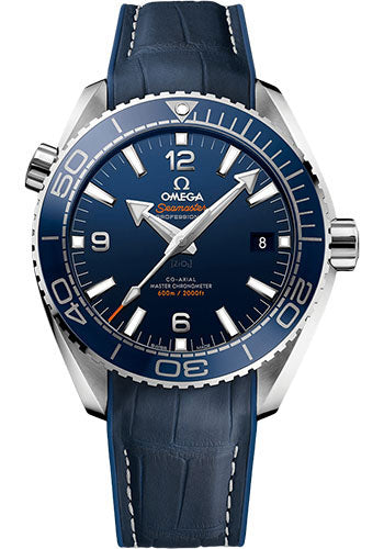 Omega Planet Ocean 600 M Omega Co-axial Master Chronometer Watch - 43.5 mm Steel Case - Unidirectional Blue Ceramic Bezel - Blue Ceramic Dial - Blue Leather Strap - 215.33.44.21.03.001