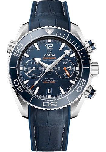 Omega Planet Ocean 600 M Omega Co-axial Master Chronometer Chronograph Watch - 45.5 mm Steel Case - Unidirectional Blue Ceramic Bezel - Blue Ceramic Dial - Blue Leather Strap - 215.33.46.51.03.001