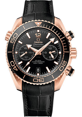 Omega Planet Ocean 600 M Omega Co-axial Master Chronometer Chronograph Watch - 45.5 mm Sedna Gold Cas Unidirectional Black Ceramice - Bezel - Black Ceramic Dial - Black Leather Strap - 215.63.46.51.01.001
