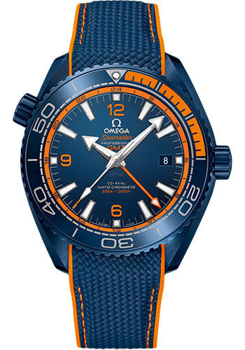Omega Planet Ocean 600M Co-Axial Master Chronometer GMT Watch - 45.5 mm Blue Ceramic Case - Unidirectional Blue Ceramic Bezel - Blue Ceramic Dial - Blue Rubber Strap - 215.92.46.22.03.001