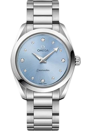 Omega Seamaster Aqua Terra 150M Quartz Watch - 28 mm Steel Case - Glossy Ice Blue Diamond Dial - 220.10.28.60.53.001