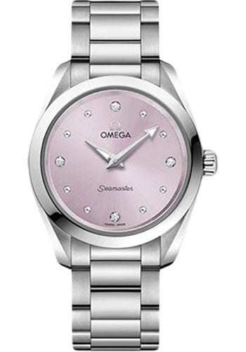Omega Seamaster Aqua Terra 150M Quartz Watch - 28 mm Steel Case - Glossy Lilac Diamond Dial - 220.10.28.60.60.001