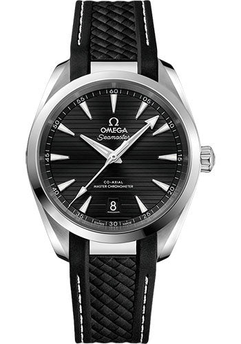 Omega Aqua Terra 150M Co-Axial Master Chronometer Watch - 38 mm Steel Case - Black Dial - Black Structured Rubber Strap - 220.12.38.20.01.001