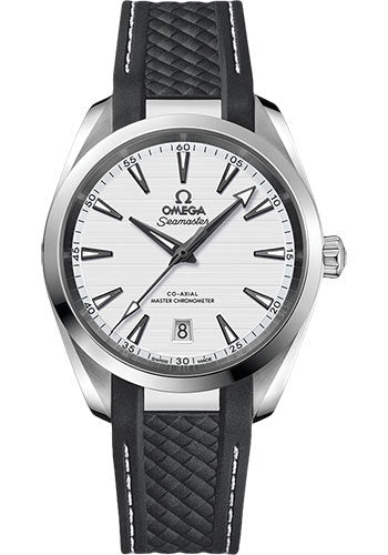 Omega Aqua Terra 150M Co-Axial Master Chronometer Watch - 38 mm Steel Case - Silvery Dial - Grey Structured Rubber Strap - 220.12.38.20.02.001