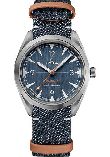 Omega Seamaster Railmaster Omega Co-Axial Master Chronometer Watch - 40 mm Steel Case - Vertically Brushed Blue Jeans Dial - Blue Denim And Leather Nato Strap - 220.12.40.20.03.001.