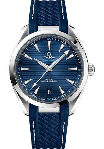Omega Aqua Terra 150M Co-Axial Master Chronometer Watch - 41 mm Steel Case - Blue Dial - Blue Structured Rubber Strap - 220.12.41.21.03.001