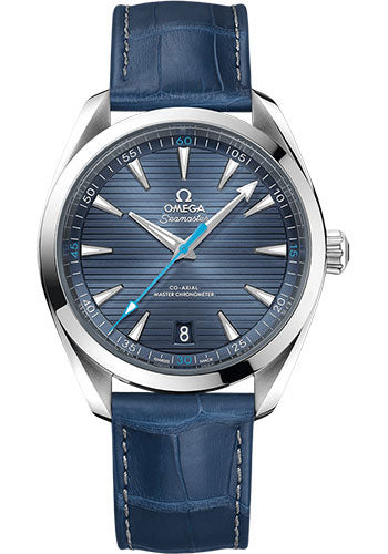 Omega Aqua Terra 150M Co-Axial Master Chronometer Watch - 41 mm Steel Case - Blue Dial - Blue Leather Strap - 220.13.41.21.03.002