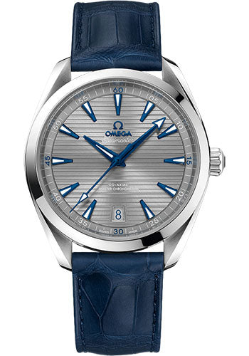 Omega Aqua Terra 150M Co-Axial Master Chronometer Watch - 41 mm Steel Case - Grey Dial - Blue Leather Strap - 220.13.41.21.06.001