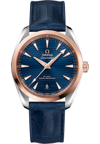 Omega Aqua Terra 150M Co-Axial Master Chronometer Watch - 38 mm Steel And Sedna Gold Case - Blue Dial - Blue Leather Strap - 220.23.38.20.03.001