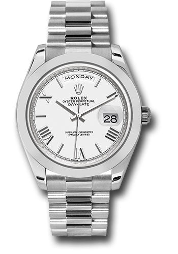 Rolex 950 Platinum Day-Date 40 Watch - Smooth Bezel - White Bevelled Roman Dial - President Bracelet - 228206 wrp