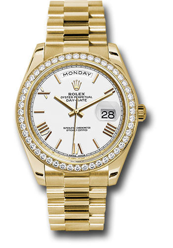 Rolex Yellow Gold Day-Date 40 Watch -  Bezel - White Bevelled Roman Dial - President Bracelet - 228348RBR wrp