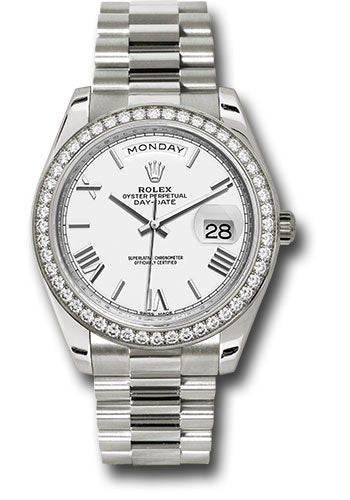 Rolex White Gold Day-Date 40 Watch -  Bezel - White Bevelled Roman Dial - President Bracelet - 228349RBR wrp